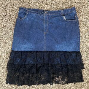 Starwear Denim and Lace Ruffle Jean Skirt